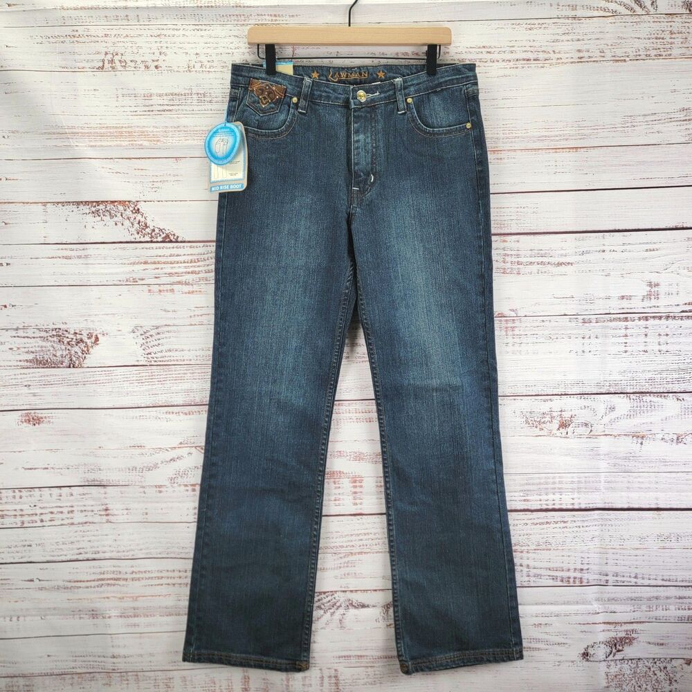 Lawman Jeans Embroidered Pockets Womens Size 13/14 Stretch Mid Rise Bootcut NWT
